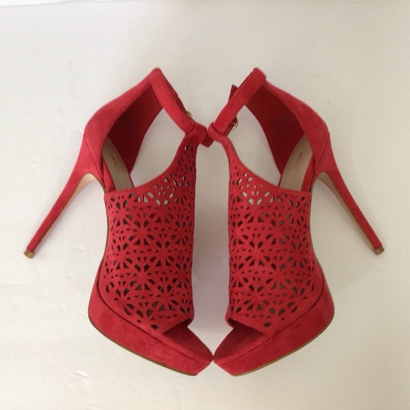 Aldo Red Suede Platform Stiletto Heels, 9 - Picture 5 of 9